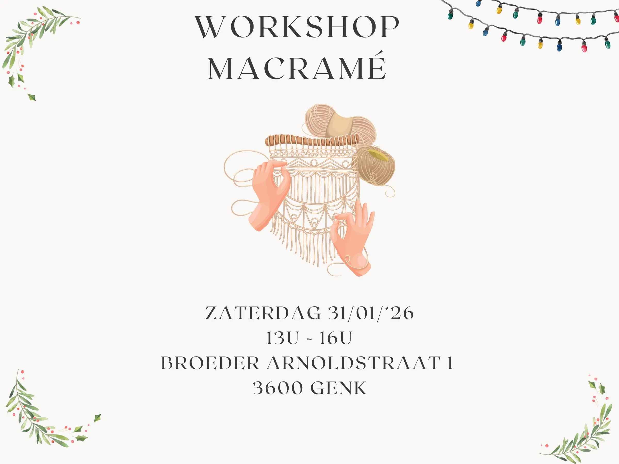 Workshop macramé Genk 31/01/2026